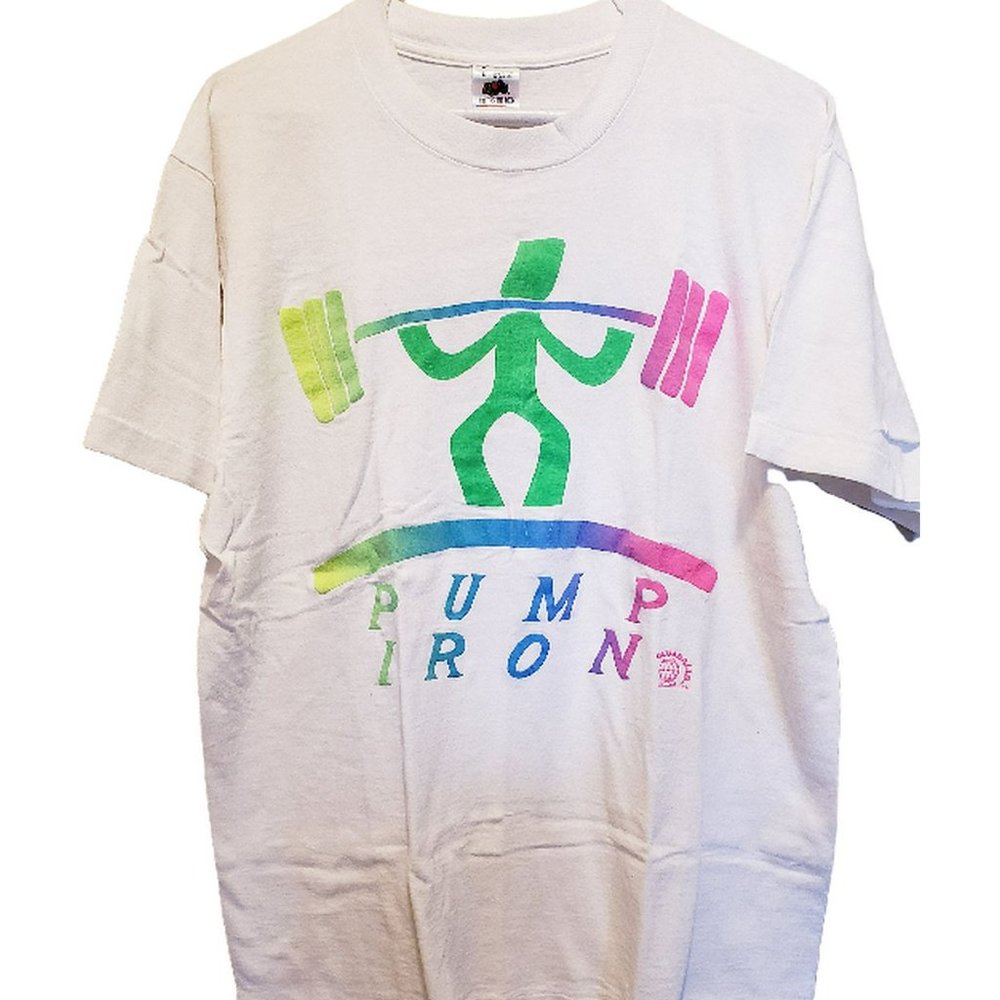 Vintage 90s Pump Iron T-Shirt Weightlifter Size L